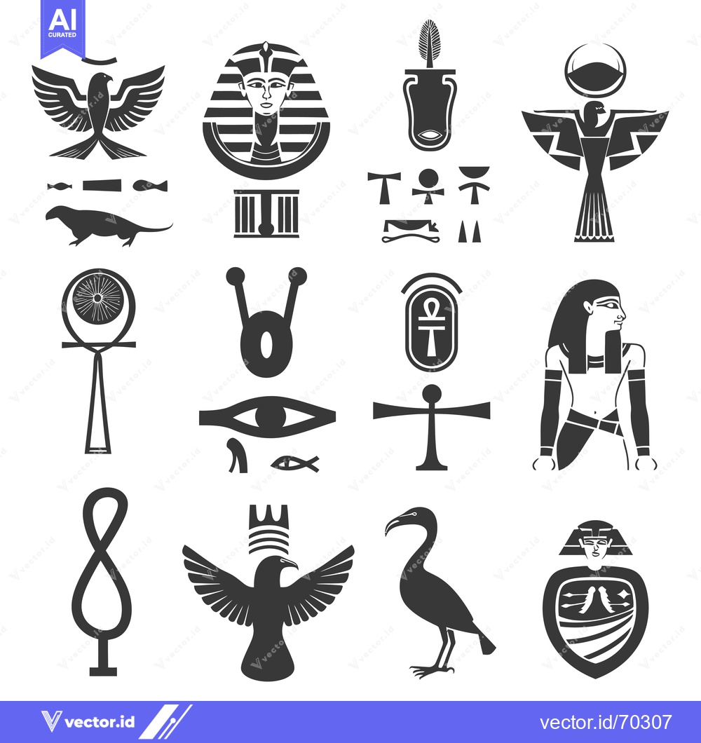 Premium Vector dari Set of Black Egyptian Symbols, Gods, and Creatures