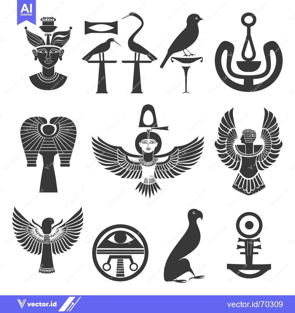 Premium Vector dari Collection of Ancient Egyptian Symbols and Hieroglyphics