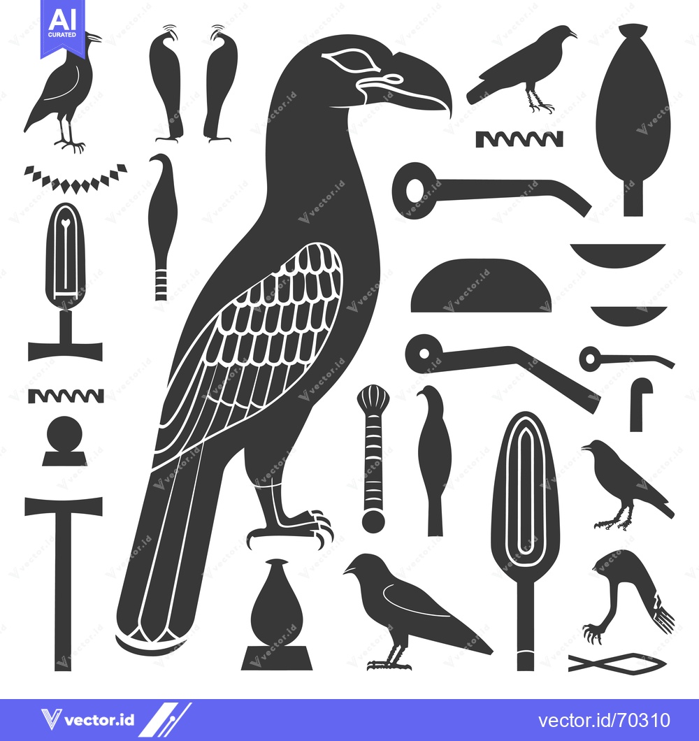 Premium Vector of Egyptian Hieroglyphs Depicting a Large Bird with Additional Symbols