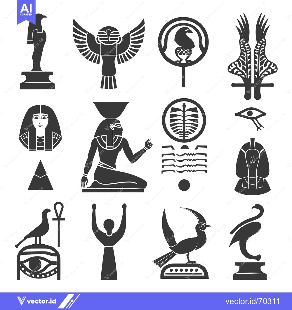 Premium Vector dari Collection of Egyptian Mythology Symbols and Gods