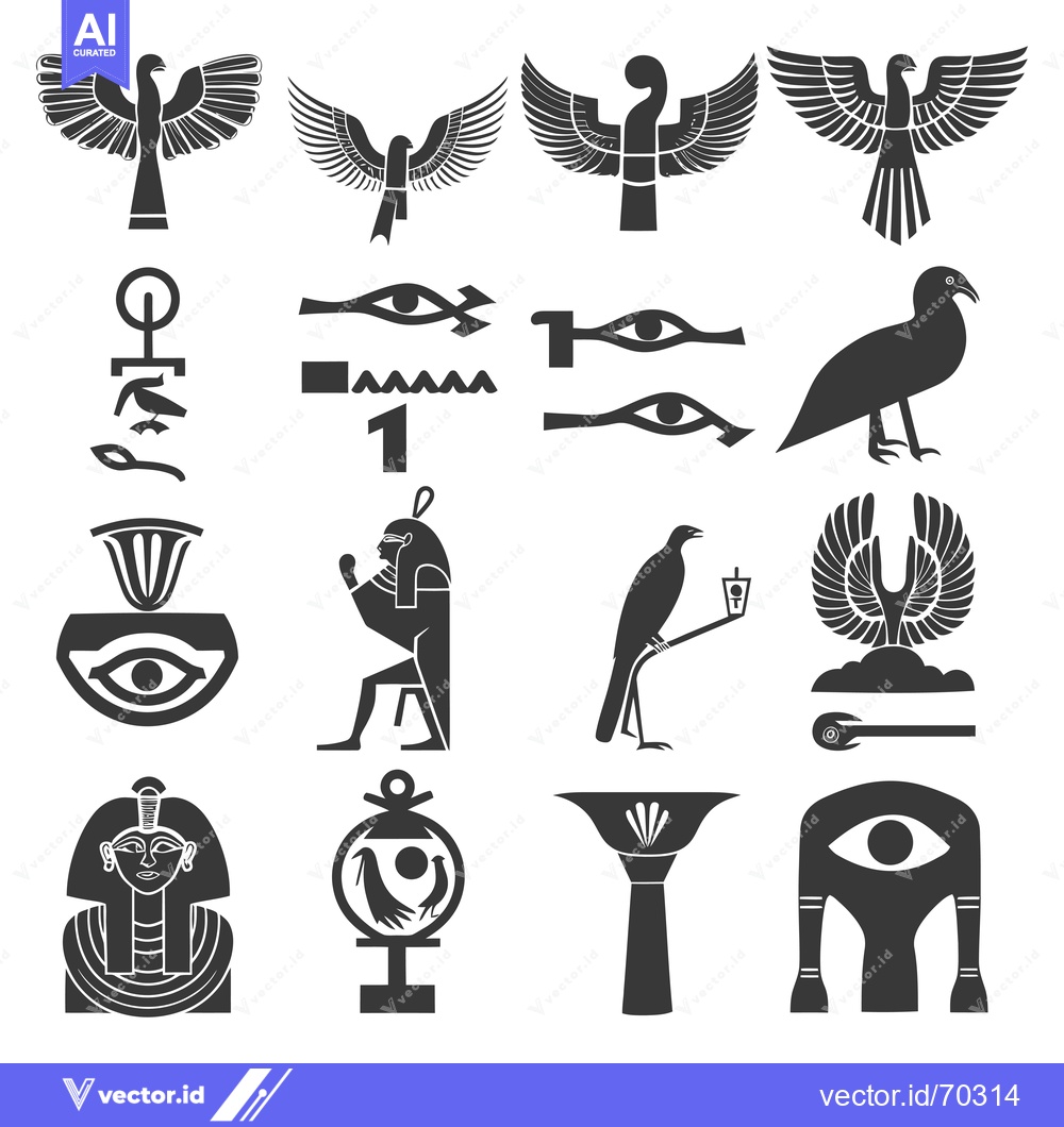 Premium Vector of A Collection of Ancient Egyptian Hieroglyphs and Symbols