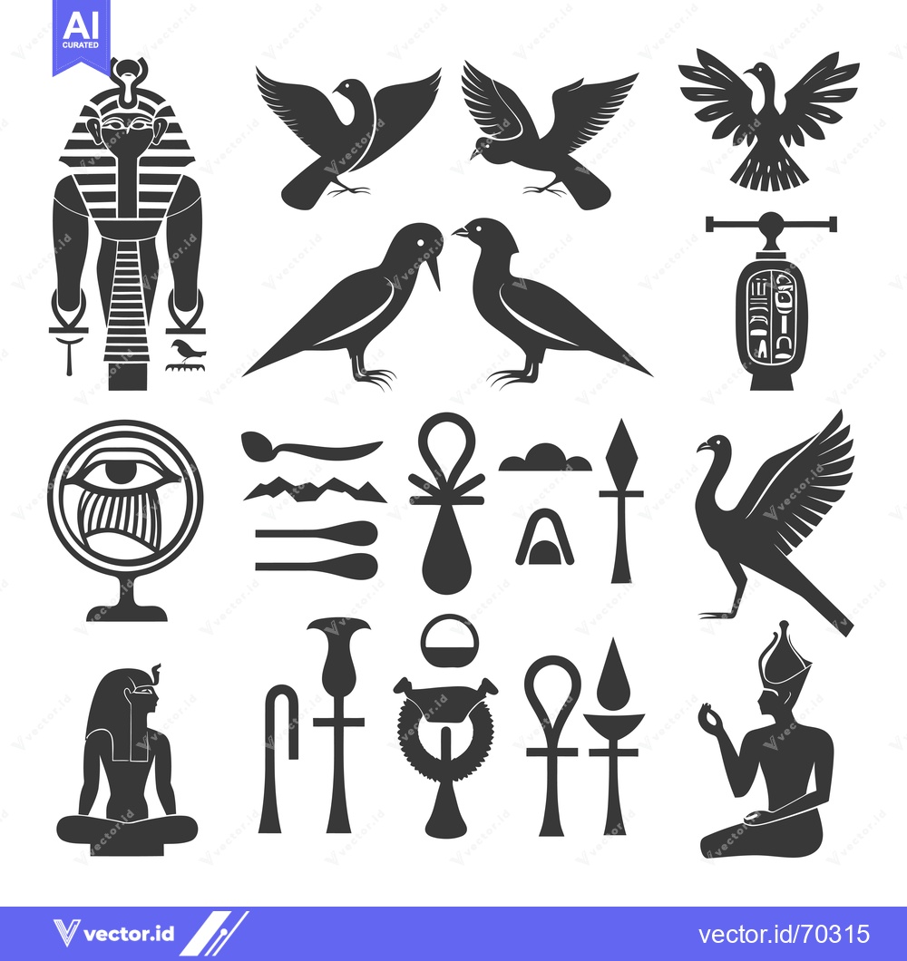 Premium Vector dari Collection of Egyptian Hieroglyphics and Symbolic Figures