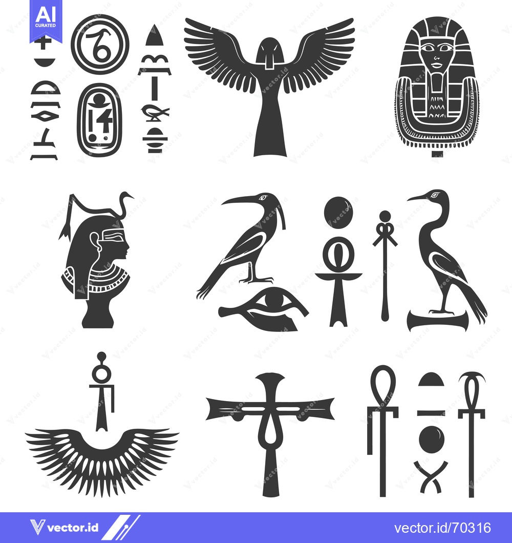 Premium Vector dari Egyptian Hieroglyphs and Symbols in Black and White