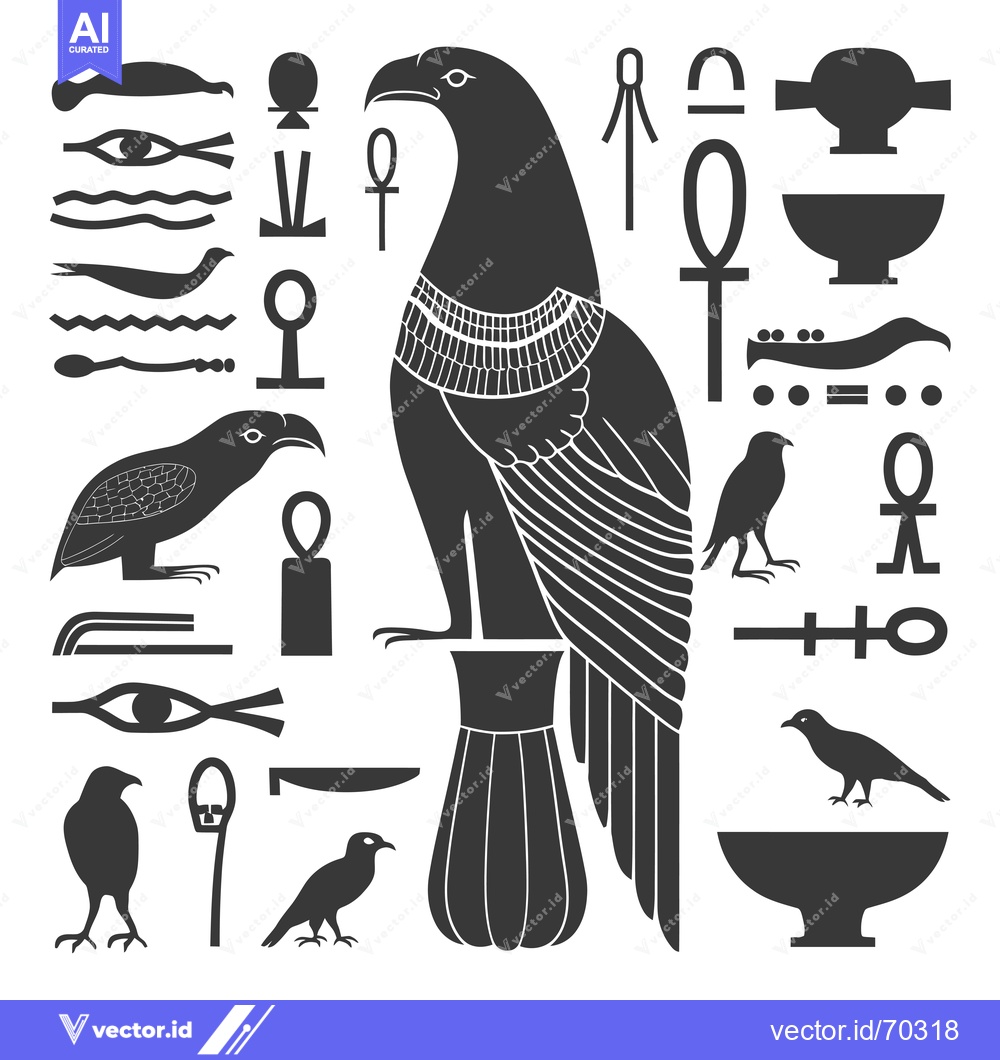 Premium Vector of Black and White Illustration of Egyptian Mythology Symbols and Birds