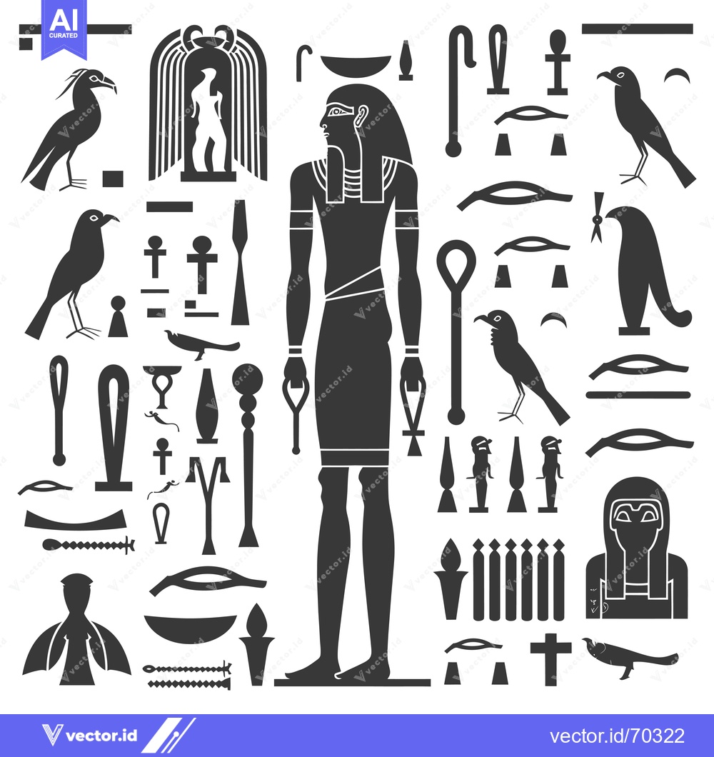 Premium Vector dari Egyptian Hieroglyphics and Symbols with a Standing Figure