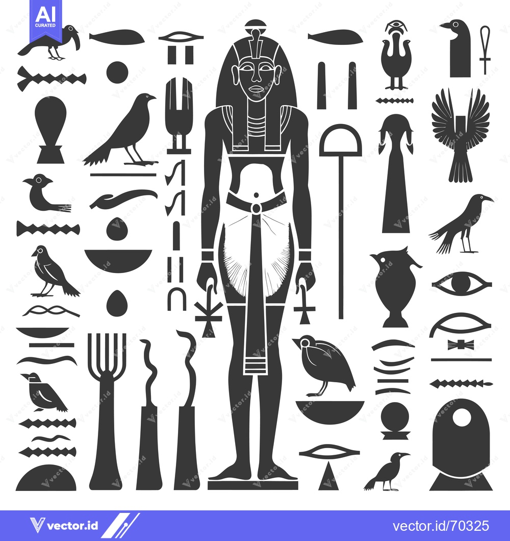 Premium Vector dari Egyptian Hieroglyphs and a Pharaoh Figure
