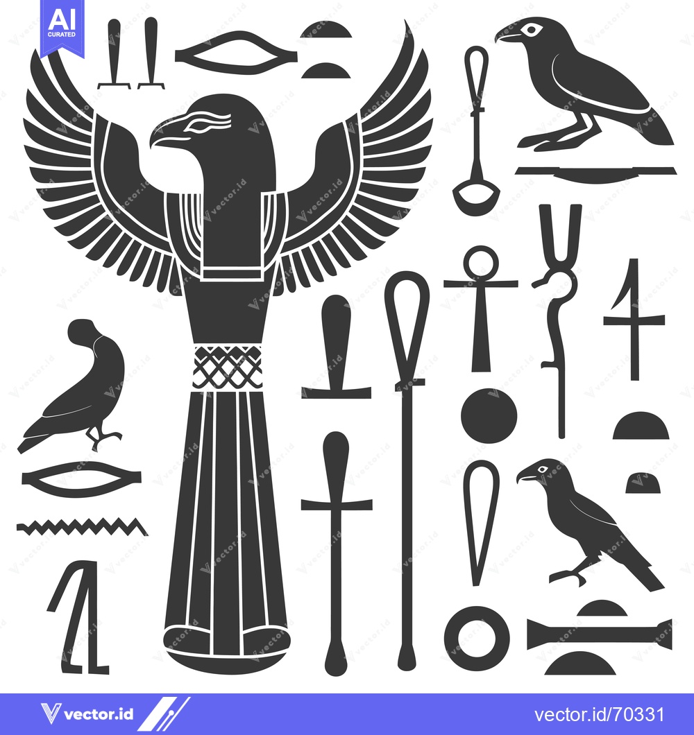 Premium Vector of Egyptian Hieroglyphics and Symbols Set with Winged Bird