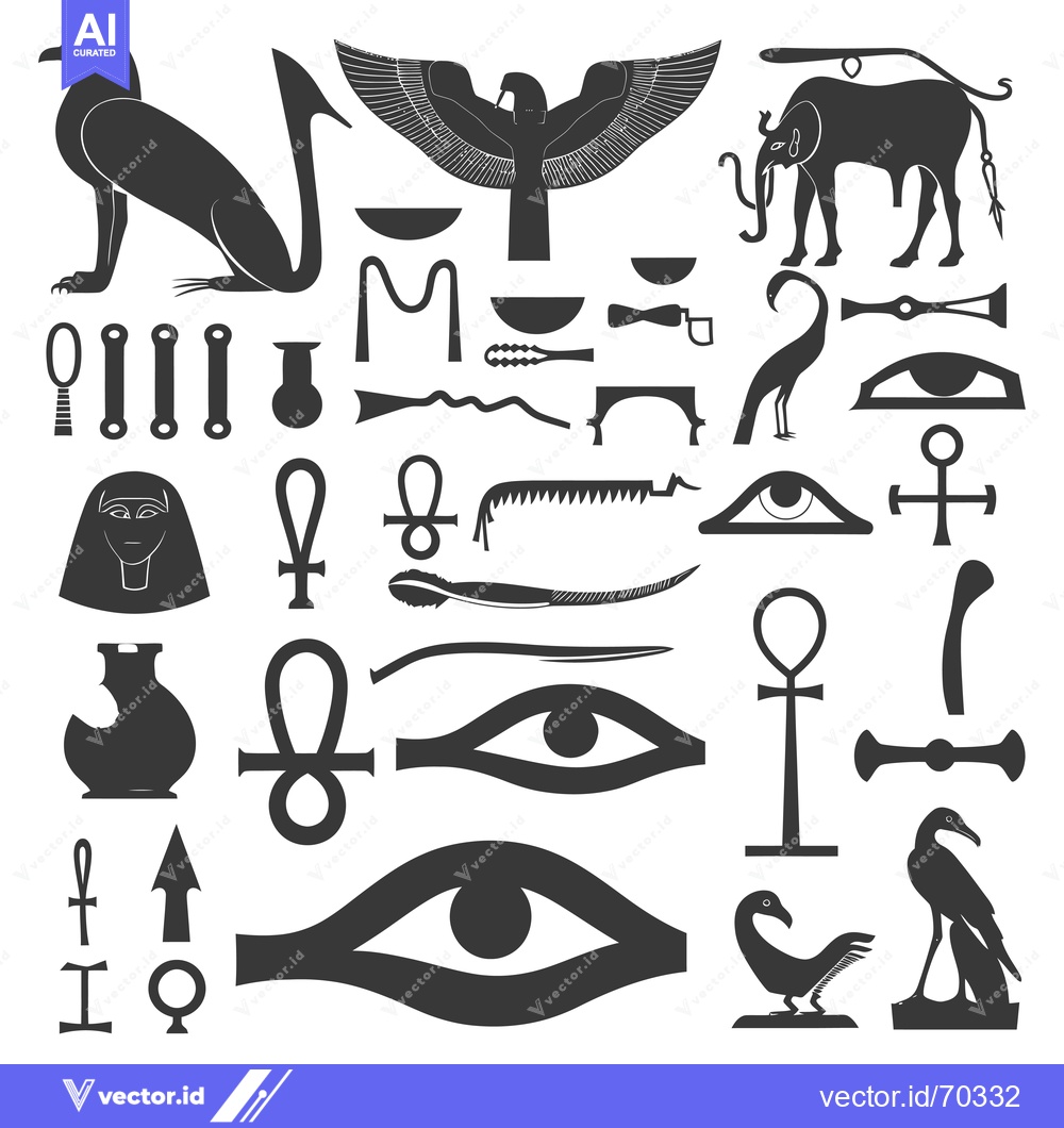Premium Vector dari Collection of Egyptian Hieroglyphics and Symbols