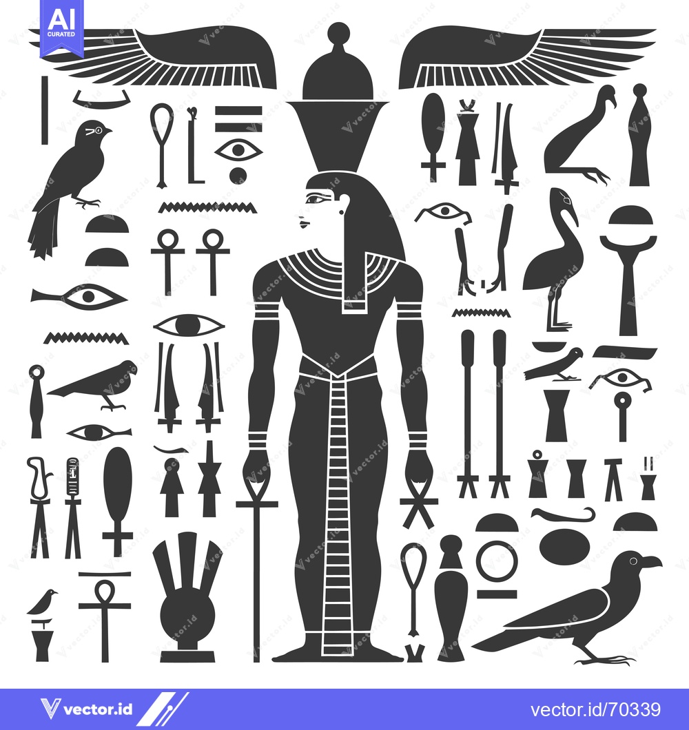 Premium Vector dari Egyptian Hieroglyphs and Symbols with a Representation of a Pharaoh