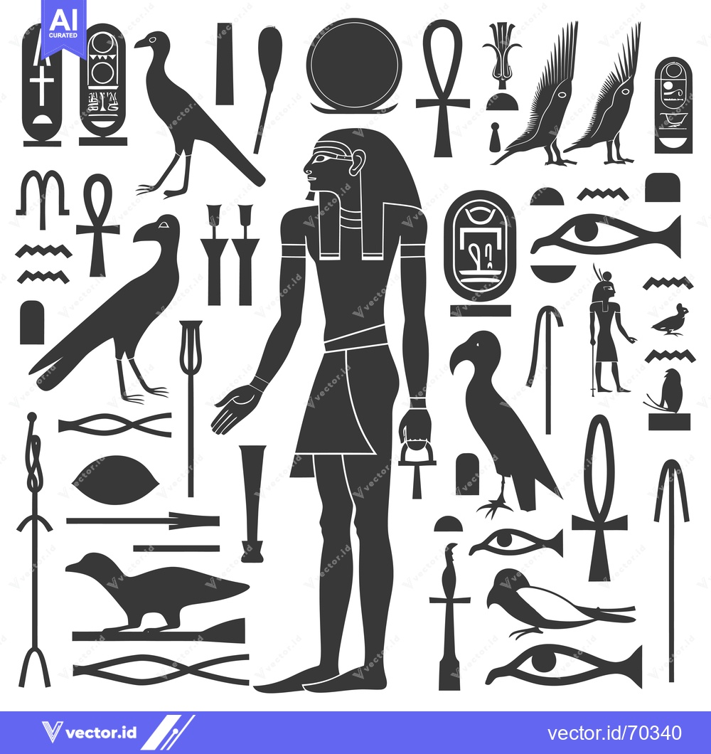 Premium Vector of Egyptian Hieroglyphics and Symbols with a Standing Figure