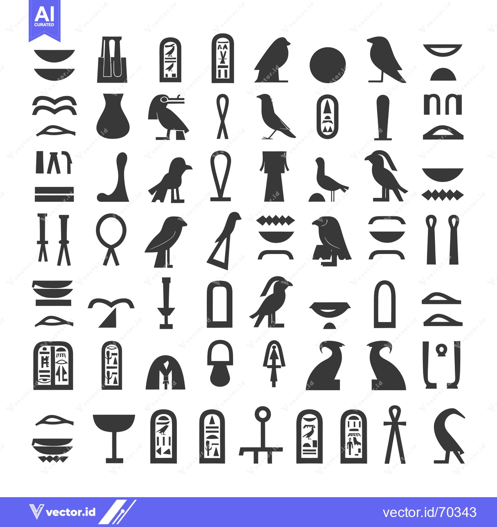 Premium Vector of A Collection of Egyptian Hieroglyphics in Black and White