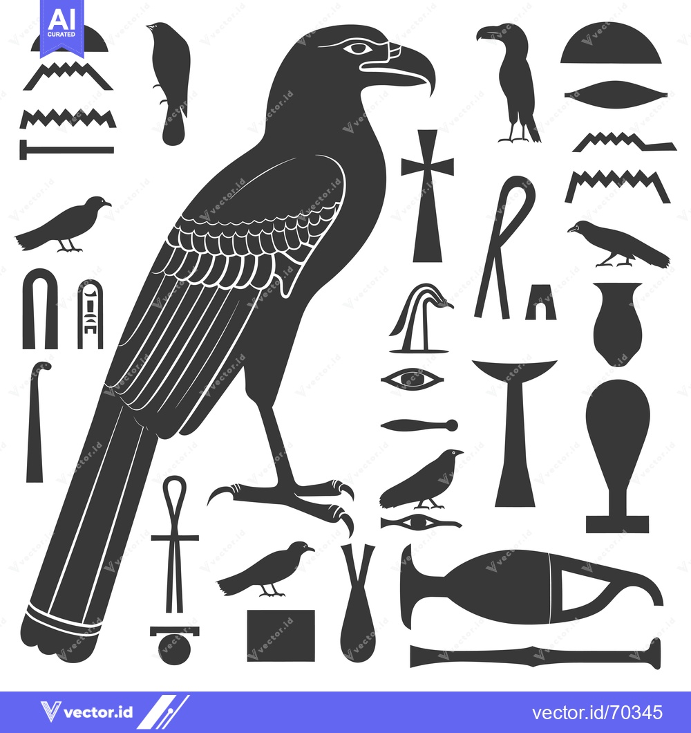 Premium Vector of Egyptian Hieroglyphics and Symbols Featuring a Bird