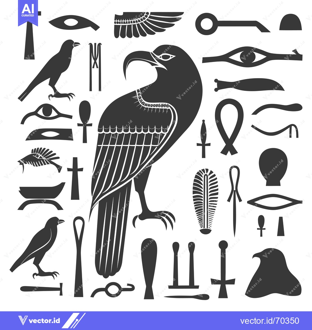Premium Vector dari Egyptian Hieroglyphics and Symbols Featuring a Bird
