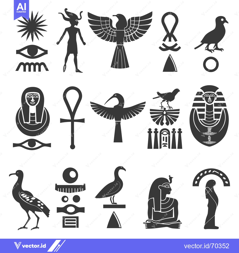Premium Vector of Egyptian Mythology Symbols and Figures in Black and White