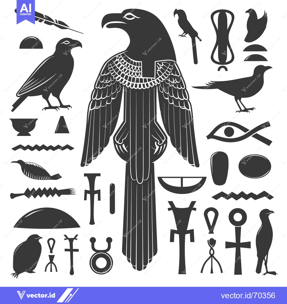 Premium Vector dari Egyptian Hieroglyphics with Birds and Symbols