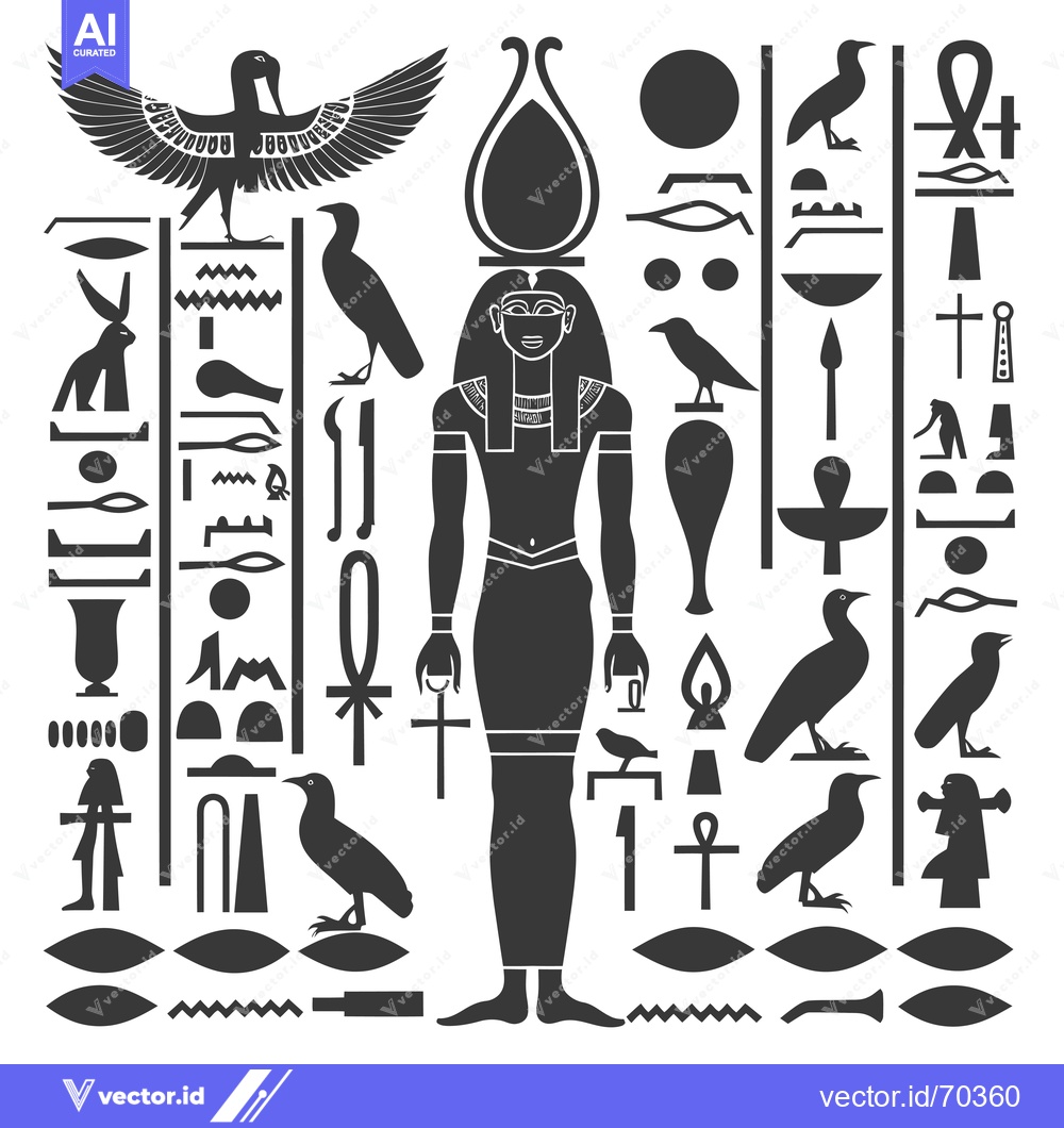 Premium Vector dari Egyptian Hieroglyphics with Human Figure and Symbols