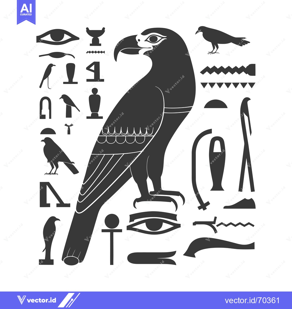 Premium Vector dari Egyptian Hieroglyphics with a Hawk and Other Symbols