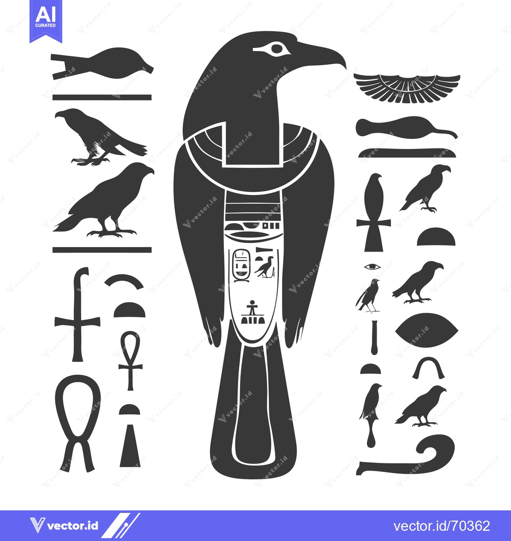 Premium Vector dari Egyptian Hieroglyphs with Horus, the Falcon God