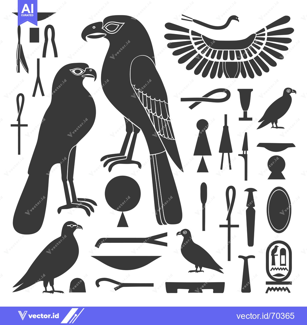 Premium Vector of Egyptian Hieroglyphics with Birds and Symbols