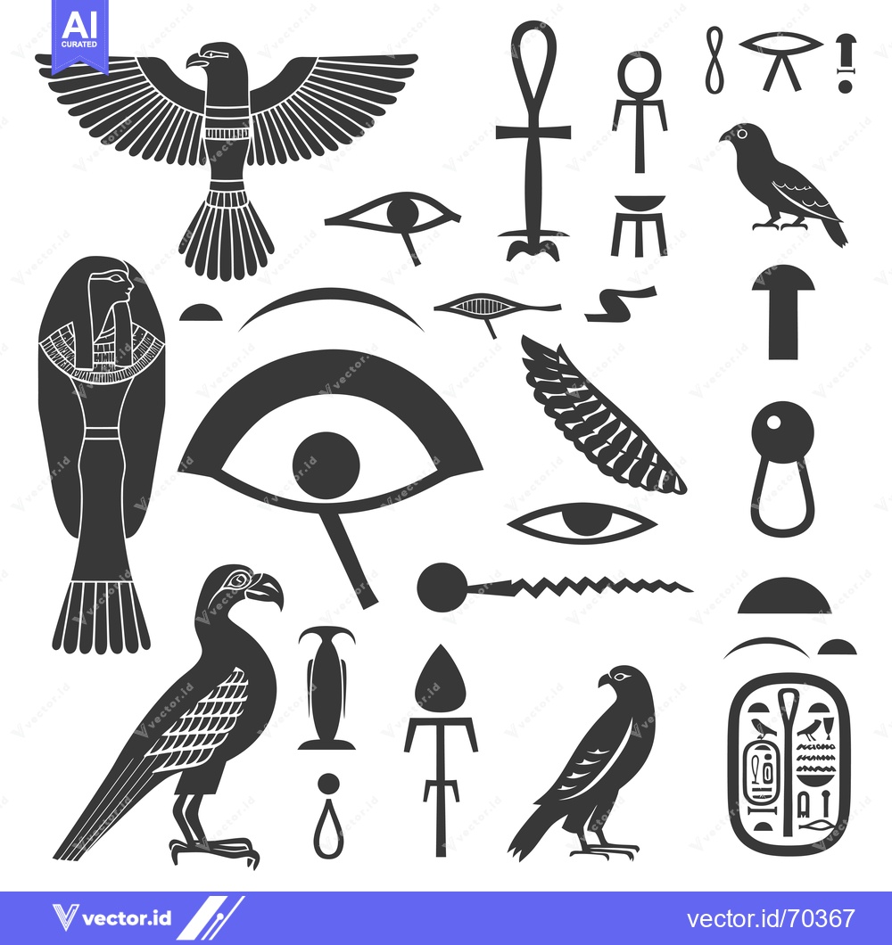 Premium Vector dari Collection of Ancient Egyptian Hieroglyphs and Symbols