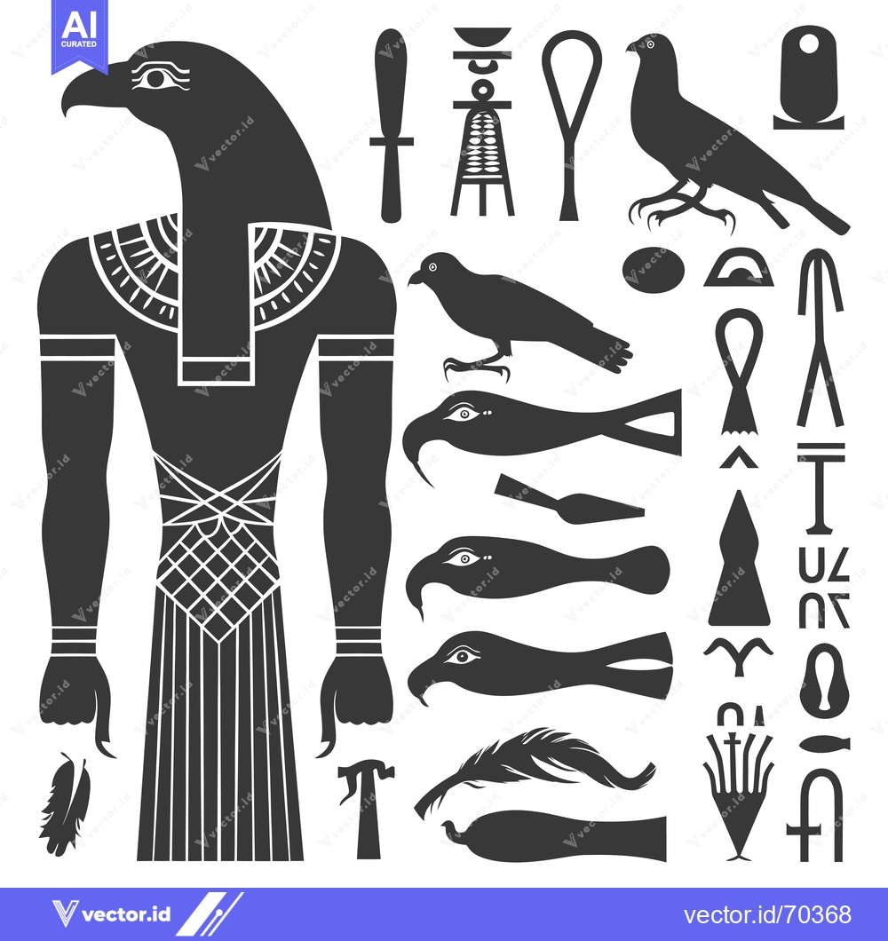 Premium Vector dari Egyptian God Horus with Hieroglyphic Symbols
