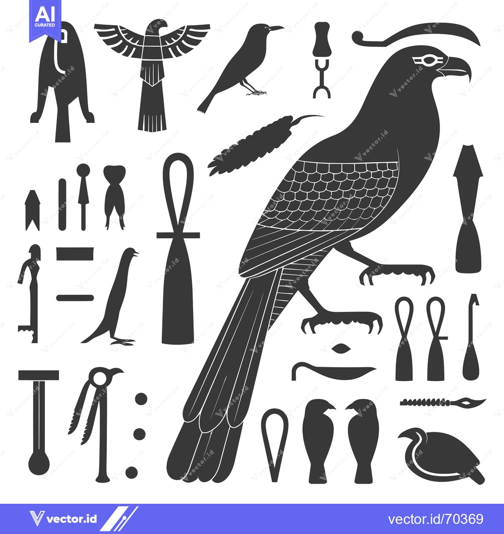 Premium Vector of Egyptian Hieroglyphs and Symbols with a Bird Illustration