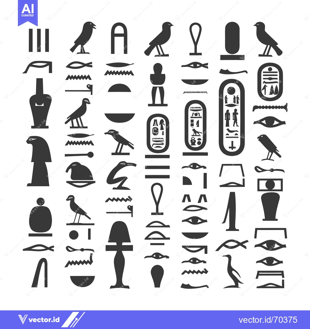 Premium Vector dari Collection of Hieroglyphic Symbols for Ancient Egyptian Writing