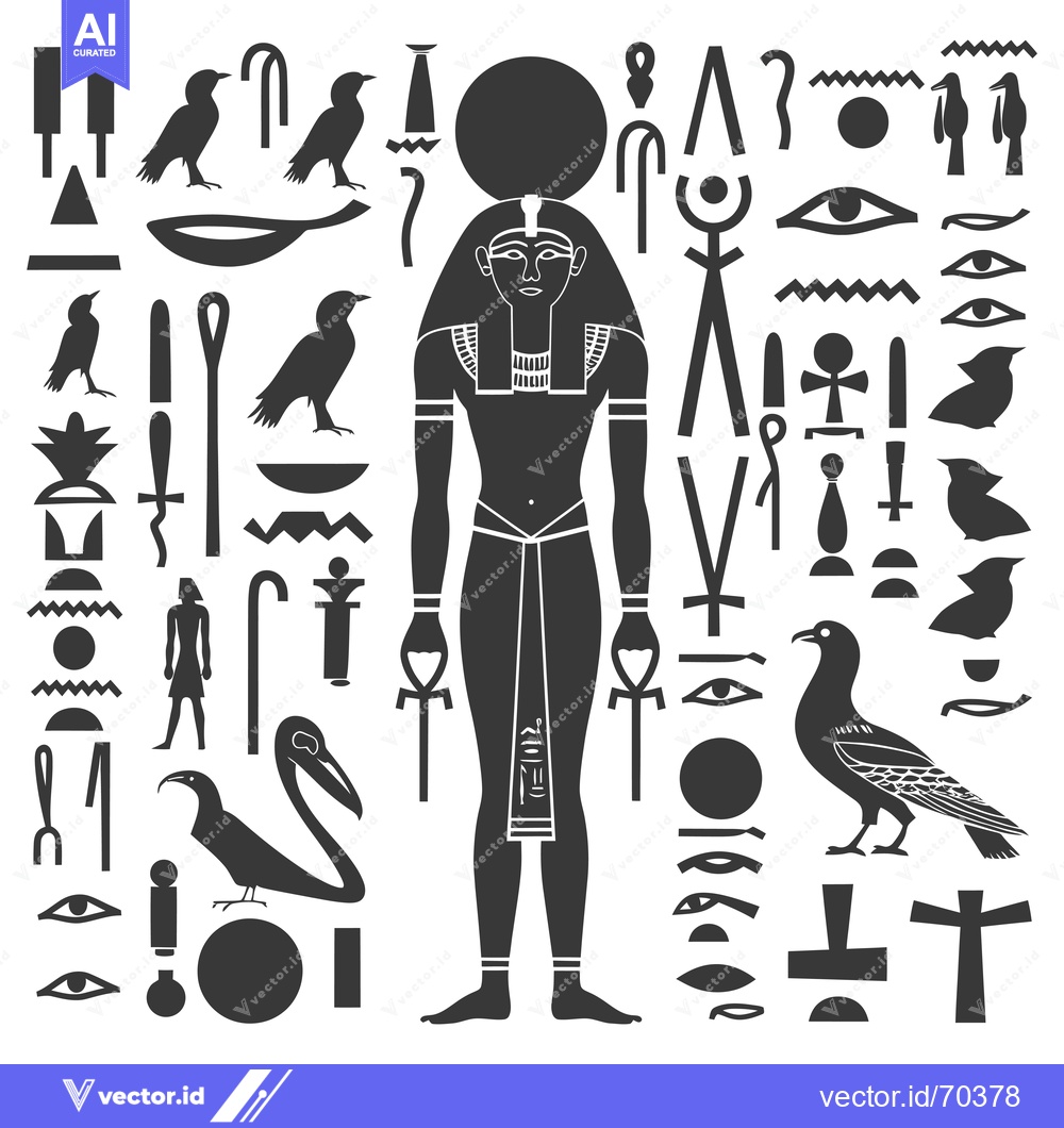 Premium Vector dari Egyptian Hieroglyphs and Symbols with a Standing Figure