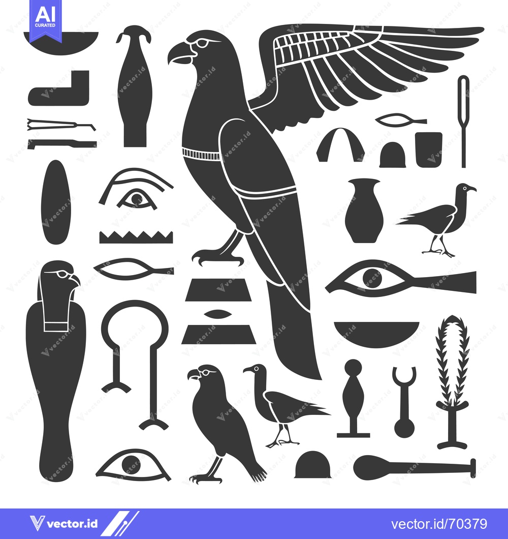 Premium Vector of Collection of Ancient Egyptian Hieroglyphs and Symbols