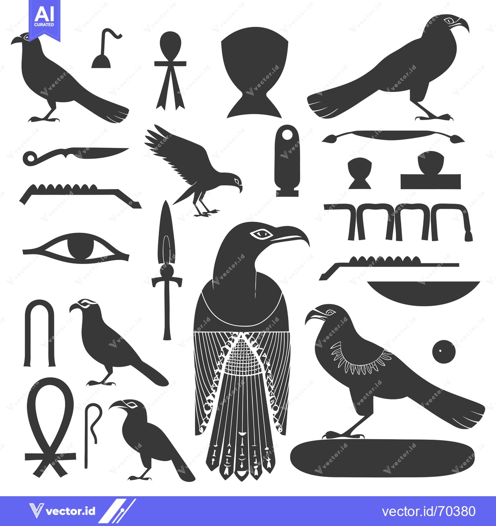 Premium Vector dari A Collection of Ancient Egyptian Hieroglyphs and Symbols Featuring Bir