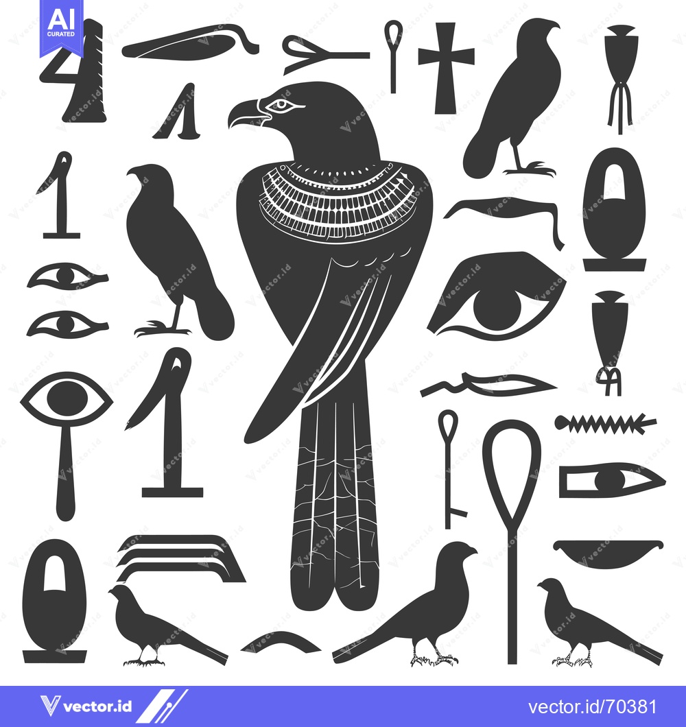 Premium Vector dari Egyptian Hieroglyphics with a Bird and Other Symbols