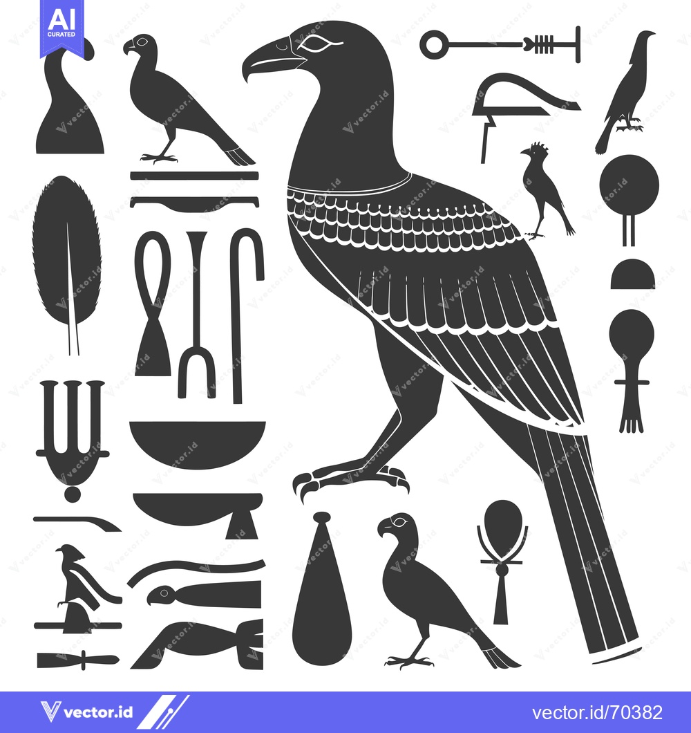 Premium Vector of Egyptian Hieroglyphs with a Bird and Other Symbols
