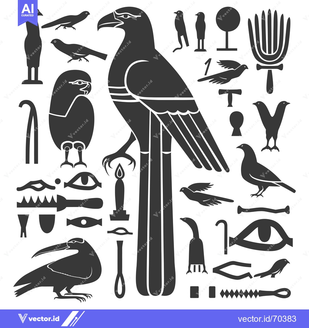 Premium Vector dari Set of Egyptian Hieroglyphs Including Birds and Other Symbols