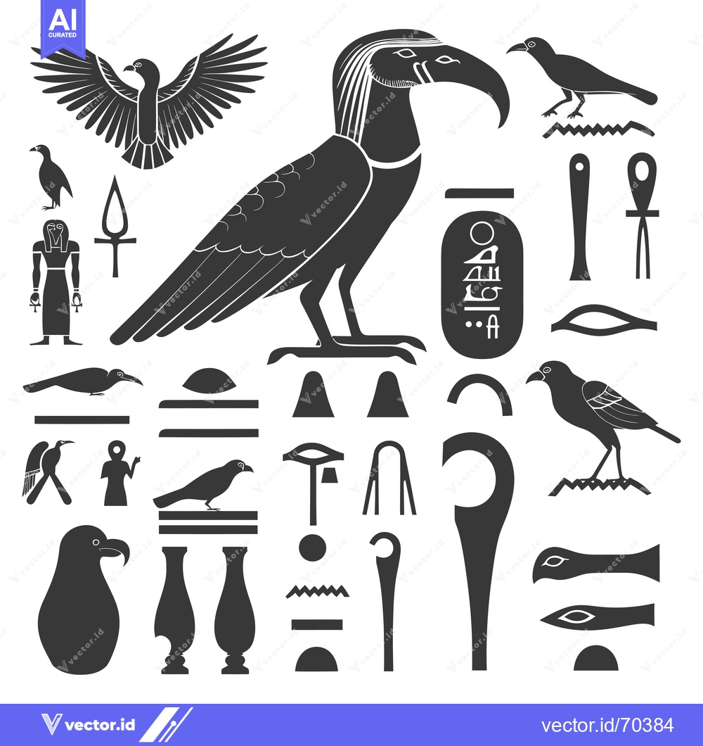 Premium Vector dari Egyptian Hieroglyphs and Symbols Including a Bird of Prey
