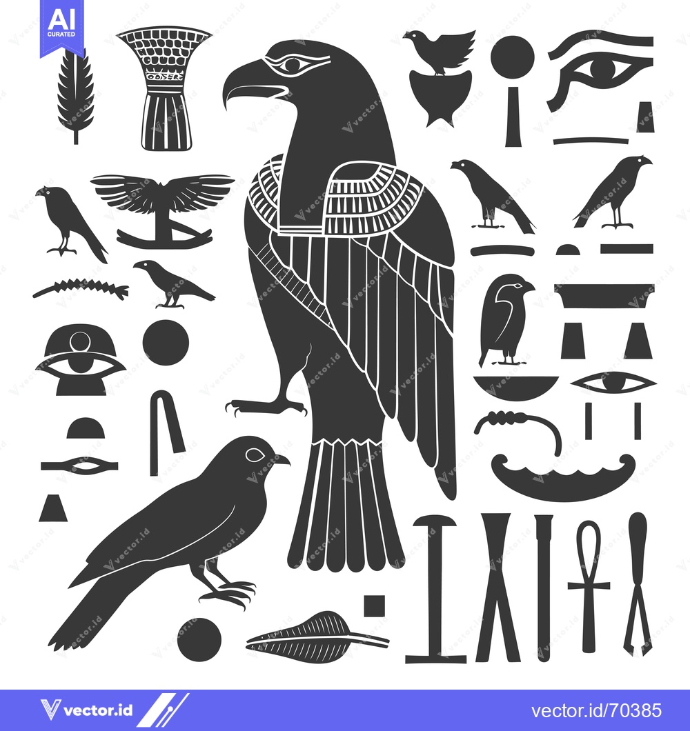 Premium Vector dari Egyptian Hieroglyphics with an Eagle, Birds, and an Eye of Horus