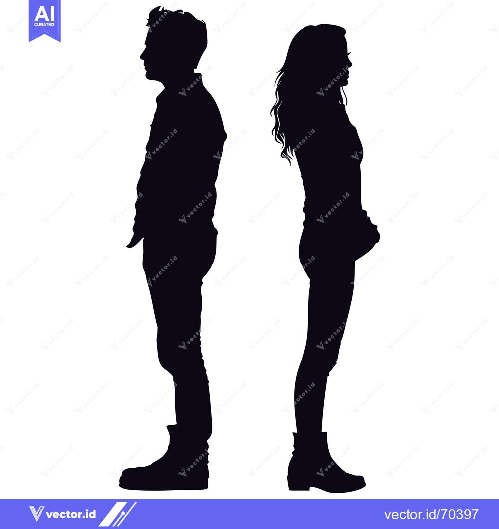 Premium Vector dari Silhouette of a Man and Woman Standing Back to Back