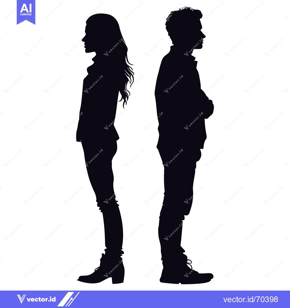Premium Vector dari Silhouette of a Man and Woman Standing Back to Back
