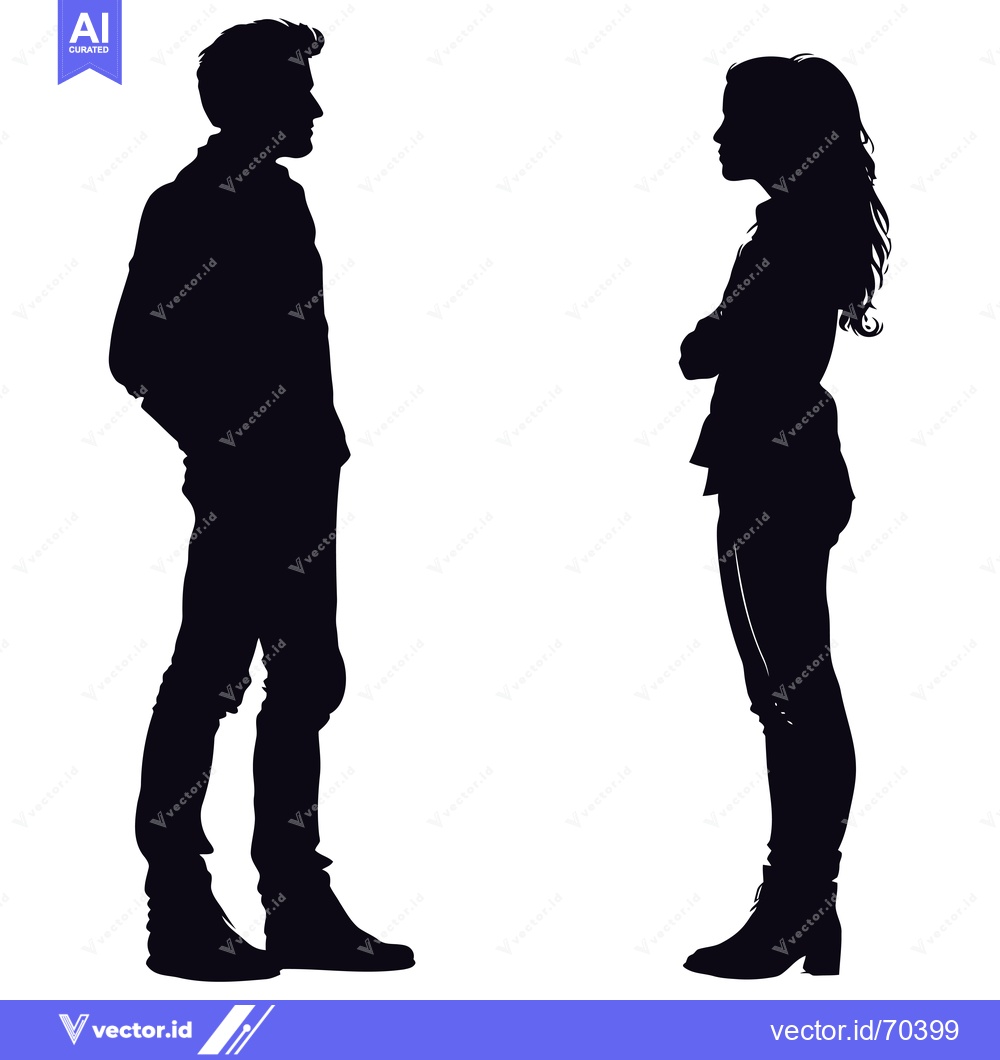 Premium Vector dari Silhouette of a Man and Woman Facing Each Other