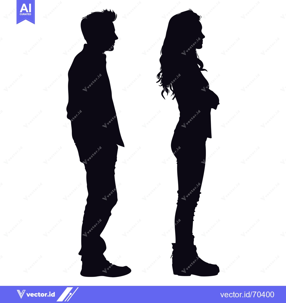 Premium Vector dari Silhouette of a Man and Woman Standing Apart, Facing Opposite Directio