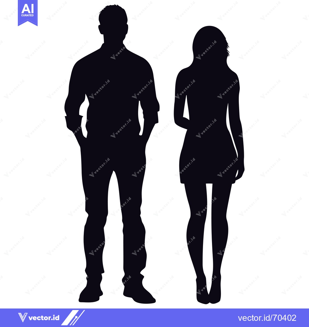 Premium Vector dari Black Silhouettes of a Man and Woman Standing Side-by-Side