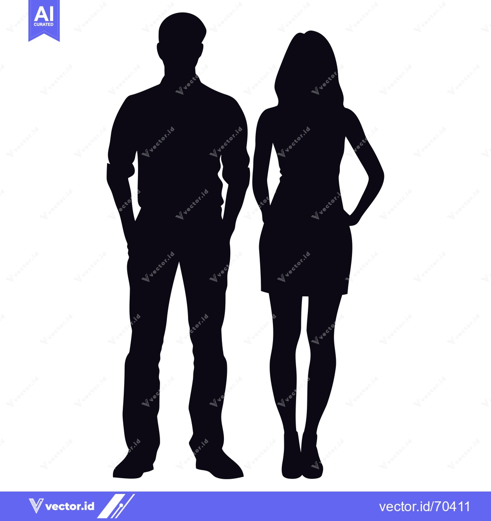 Premium Vector of Silhouette of a Man and Woman Standing Side by Side