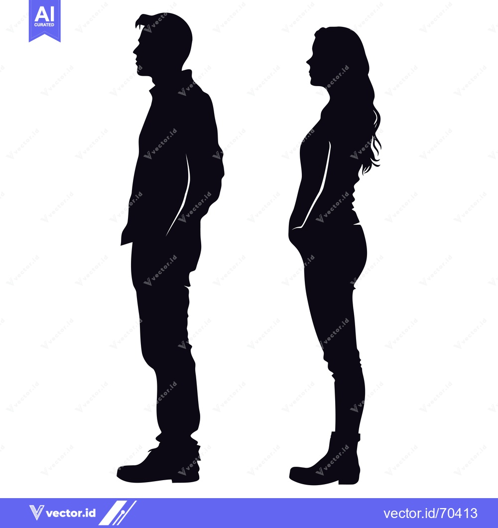 Premium Vector dari Black Silhouettes of a Man and Woman Standing Side by Side