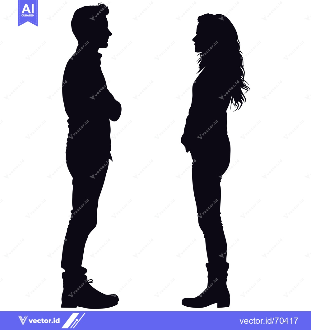 Premium Vector dari Silhouettes of a Man and Woman Facing Each Other