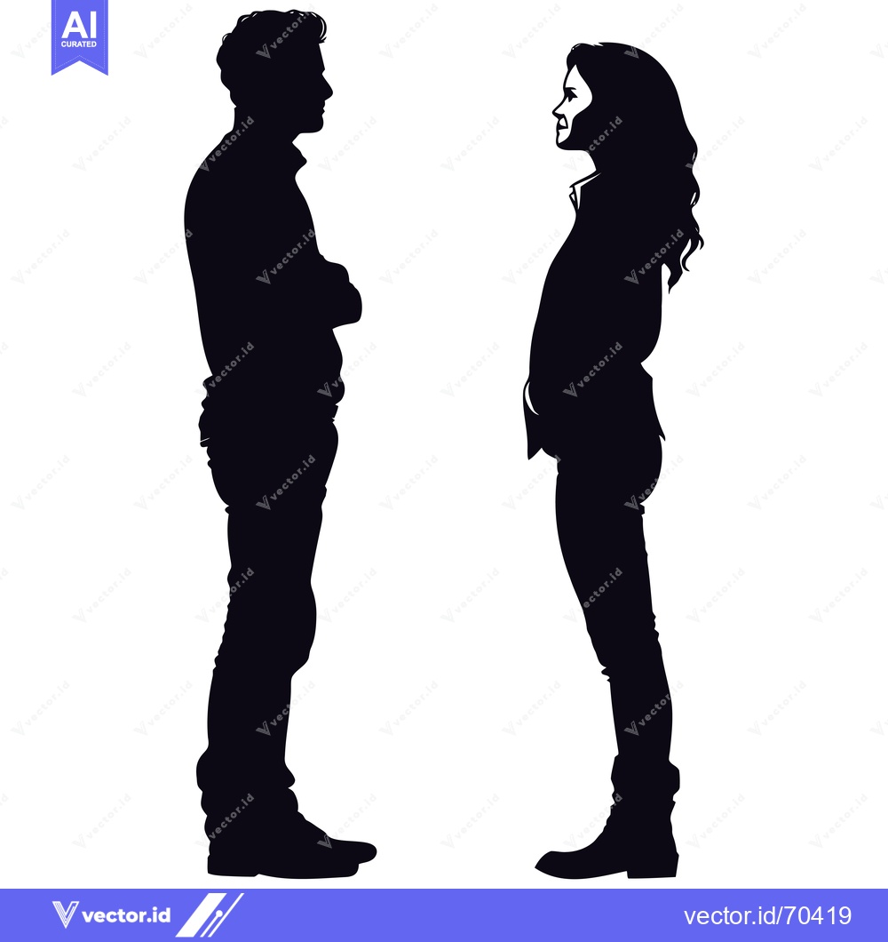 Premium Vector of Silhouette of a Man and Woman Facing Each Other