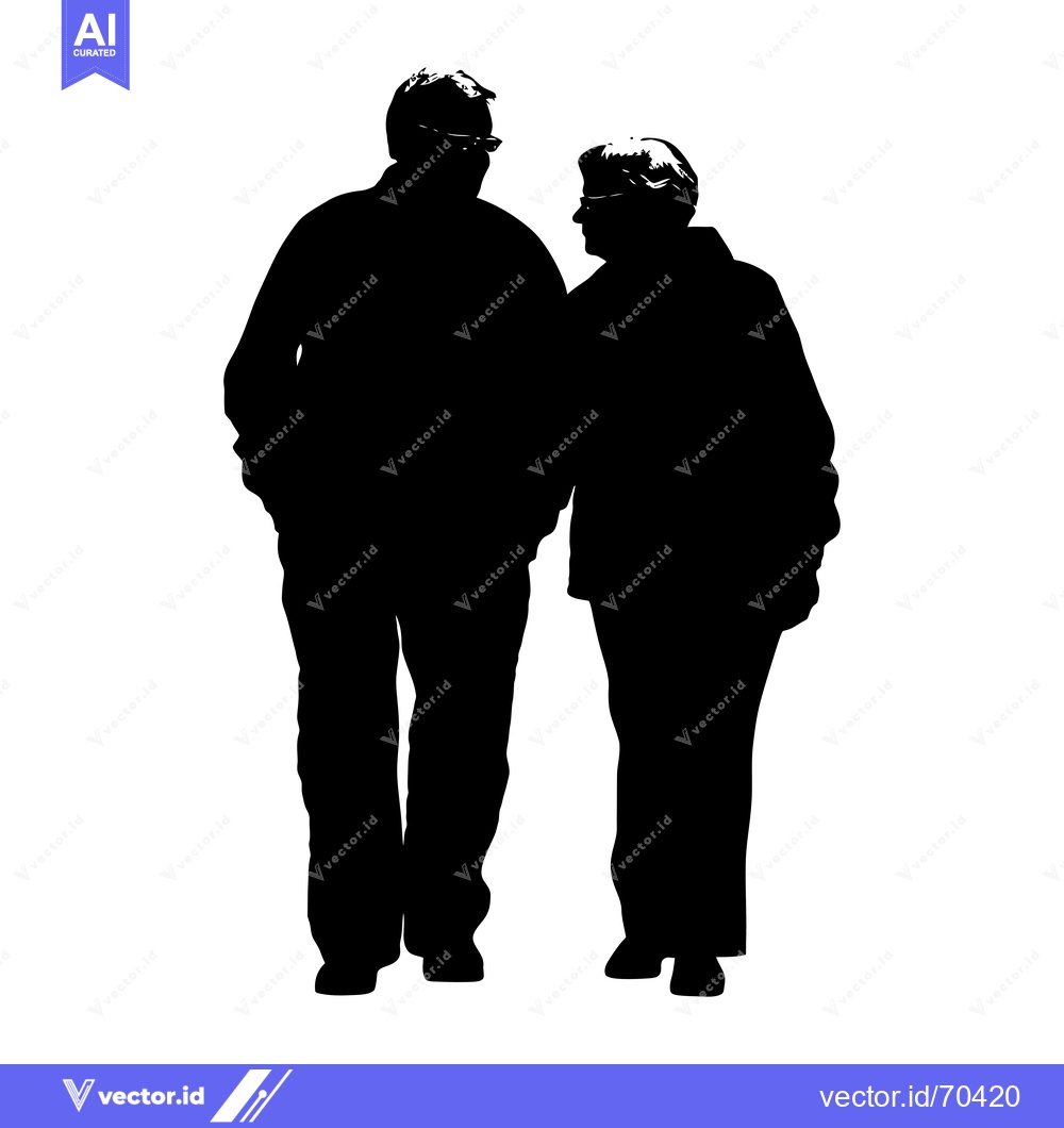 Premium Vector of Silhouette of an Elderly Couple Walking Together