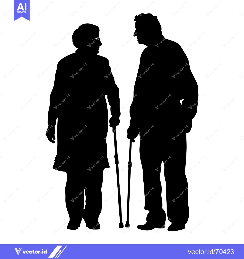 Premium Vector dari Silhouette of an elderly couple standing with a walking stick