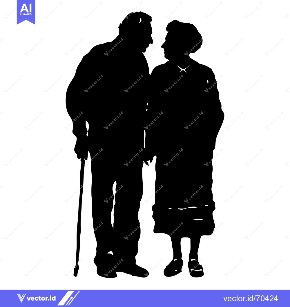 Premium Vector dari Silhouette of an elderly couple standing together, the man holding a c