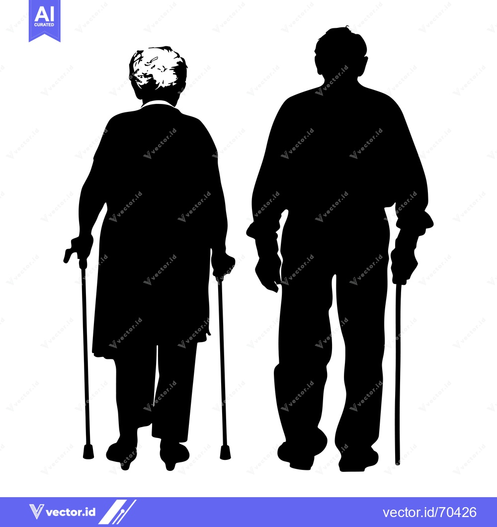 Premium Vector dari Silhouette of an Elderly Couple Walking with Canes