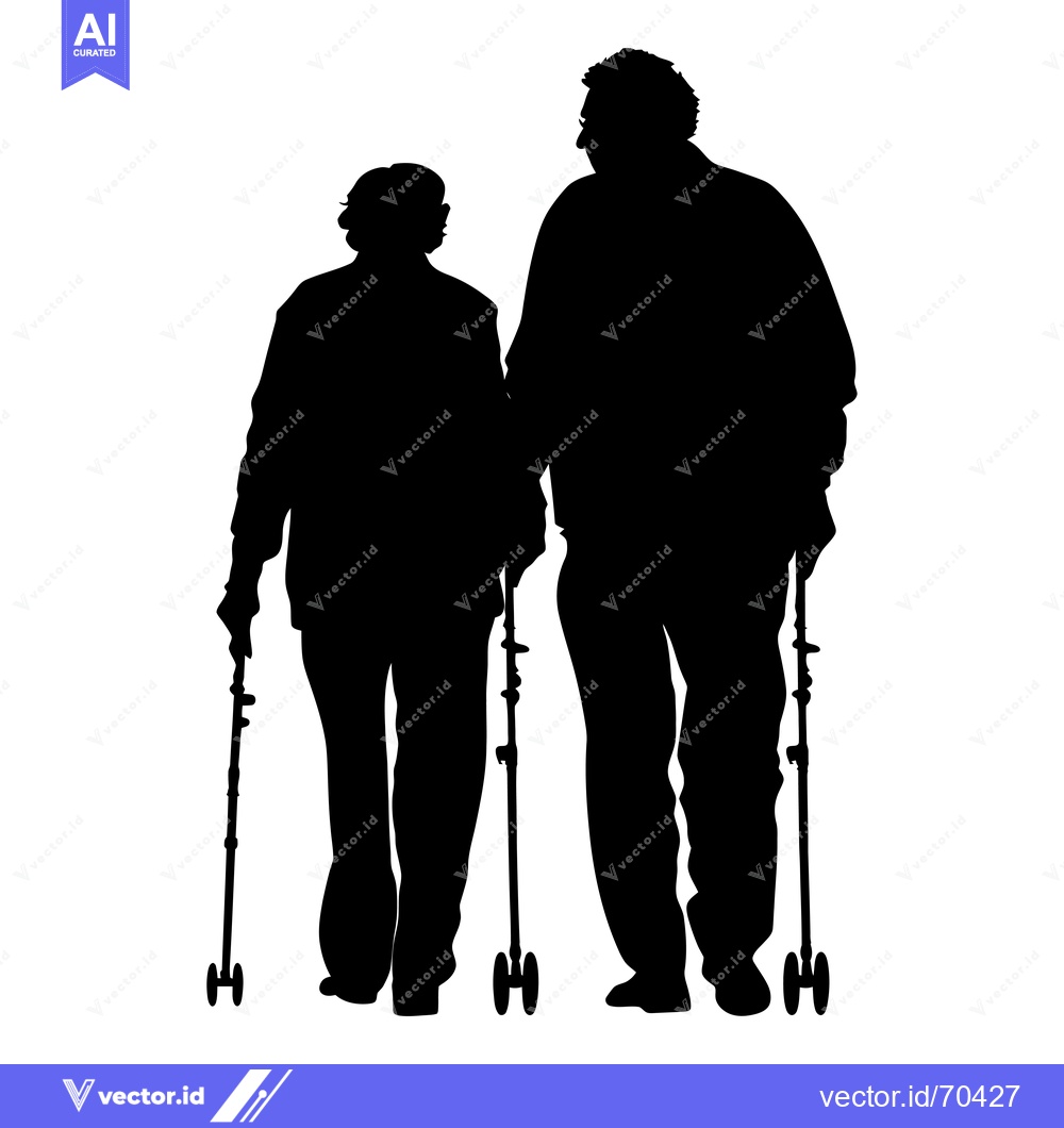 Premium Vector dari Silhouette of an elderly couple walking with canes