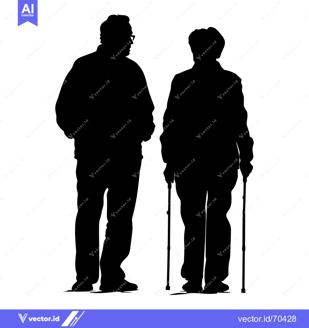 Premium Vector dari Silhouette of a Couple, One Using a Cane
